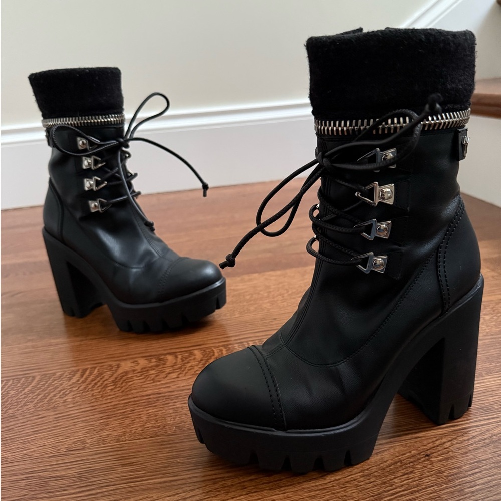GIUSEPPE ZANOTTI Leather Lace Up Platform Combat Boots Italy Goth Grunge 36